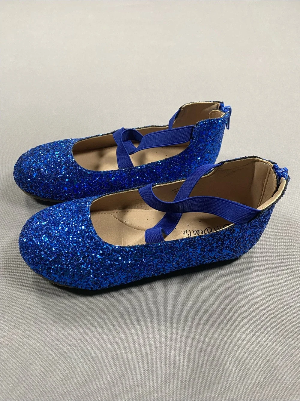 A Bear Co Girls' Sparkling Royal Blue Dress Flats with Crisscross Elastic Straps
